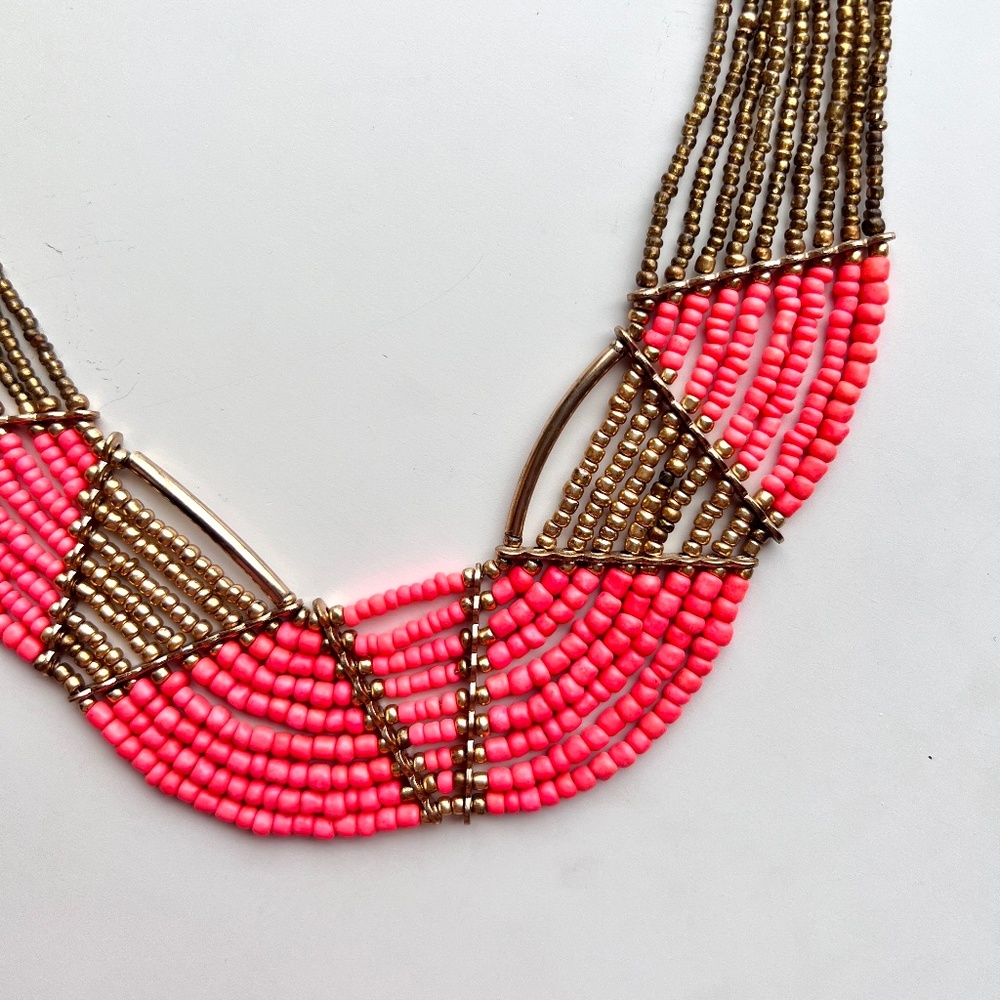 Express Pink and Gold Beaded Bib Necklace